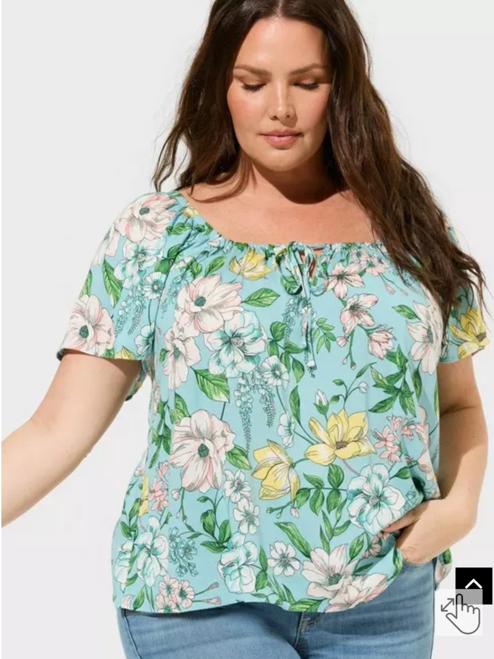 Torrid NWT Floral Square-Neck Blouse in Aqua Sz 2 (18/20)
